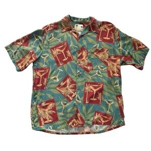 Vintage 100% Silk Banana Cabana Men’s Size L Tropical Martini Button Down Shirt